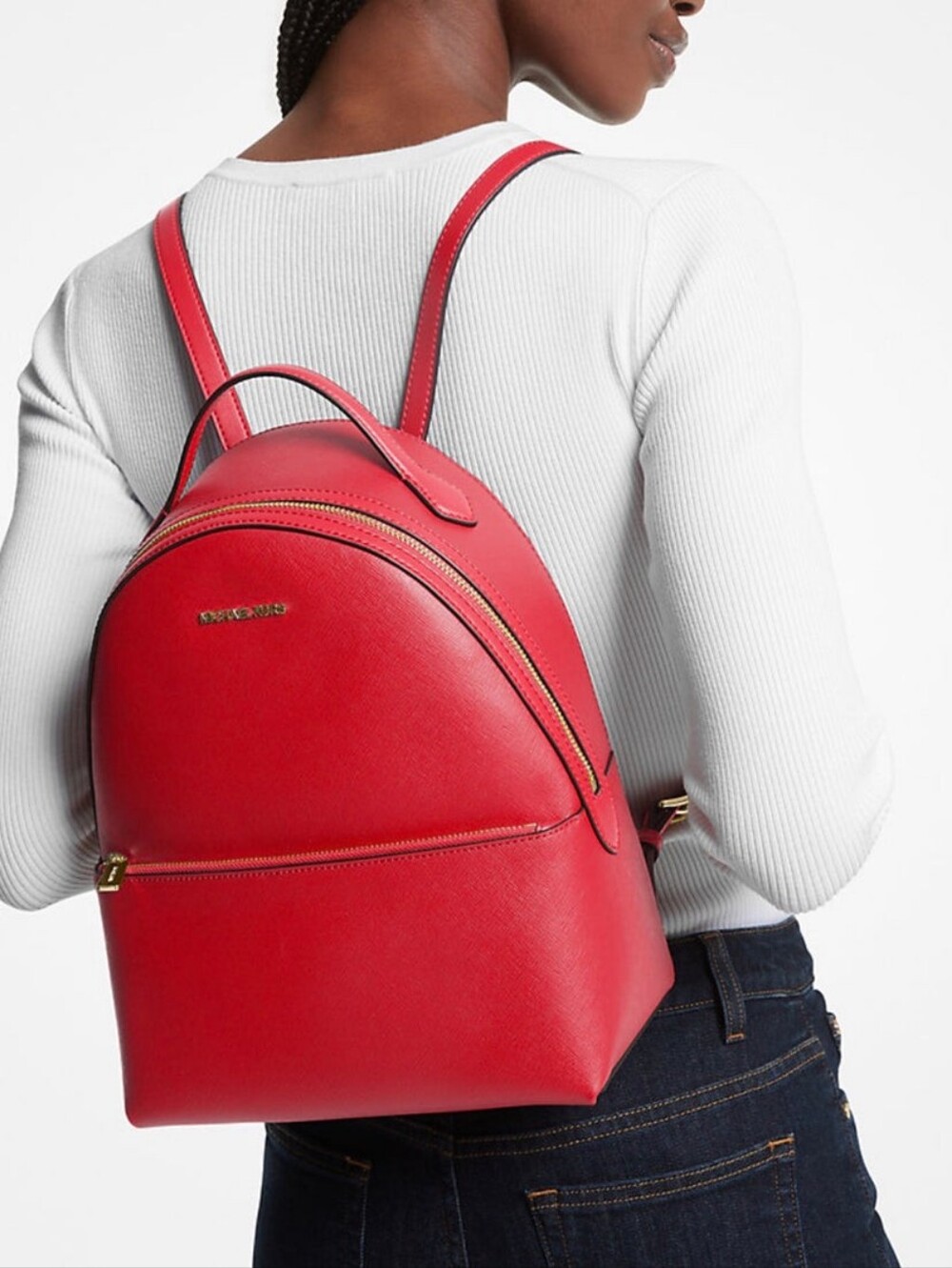 💖💖 Michael Kors Red Flame Backpack W Top Handle Gold Monogram & Front Pocket